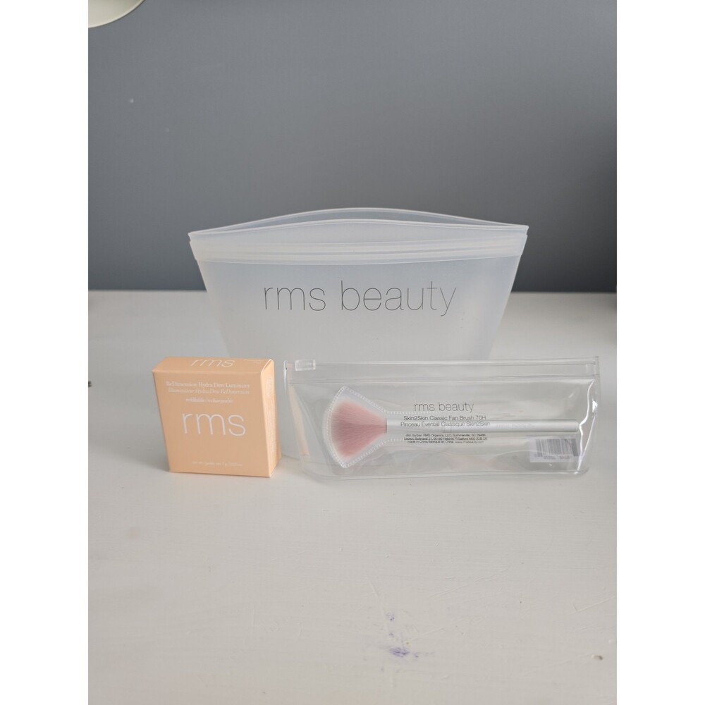 RMS Beauty Bundle Hydra Dew Luminizer & Fan Brush Set with Bag NEW ($70 value)